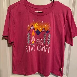 Magellan Outdoors Stay Campy Kids' Pink Graphic T-Shirt Classic Fit‎ Size YXL
